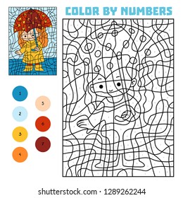 Color by number, education game for children, Girl and umbrella