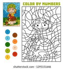 Color by number, education game for children, Gnome and mushroom