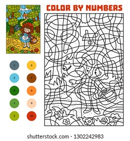 Color by number  education game for children  Fairy tales  Little Red Riding Hood   Big Bad Wolf