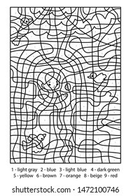 Color by number, education game for children. Fairy tales. Rapunzel in the tower