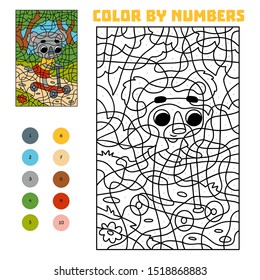 Color by number, education game for children, Koala on a scooter