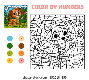 Color by number, education game for children, Cavalier King Charles Spaniel