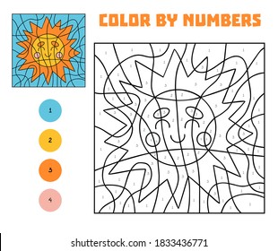 Color by number, education game for children, Sun