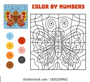 Color by number, education game for children, Butterfly