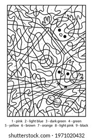 Color by number, education game for children, Two birds and a birdhouse