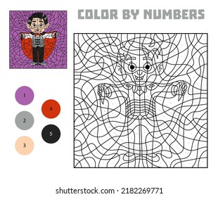 Color By Number, Education Game For Children, Vampire Boy. Halloween Cute Character