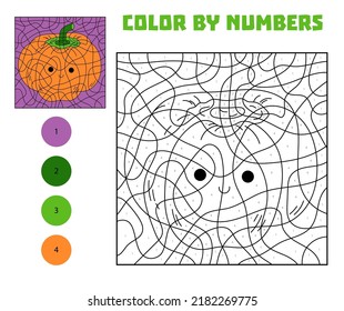 Color By Number, Education Game For Children, Pumpkin. Halloween Cute Character