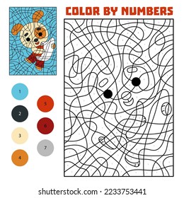 Color by number, education game for children, Chinese new year character dog and blank scroll