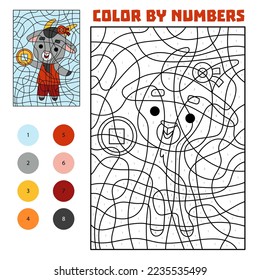 Color by number, education game for children, Goat and coin