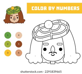 Color by number, education game for children, Cute cartoon French artist face