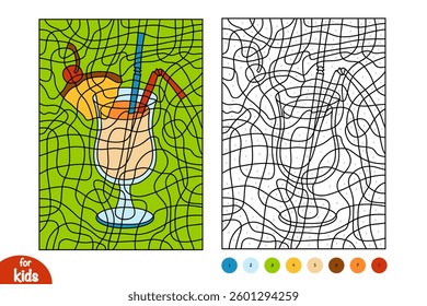Color by number, education game for children, Tropical Pineapple Cocktail