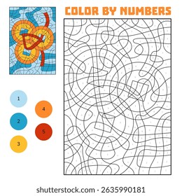 Color by number, education game for children, Chinese new year decoration with three coins and red string