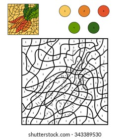 Color by number, education game for children: fruits and vegetables (carrot)
