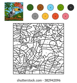 Color by number, education game for children (toucan)