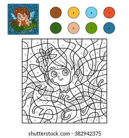 Color by number, education game for children (little fairy)