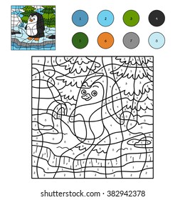 Color by number, education game for children (penguin)