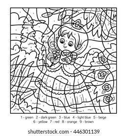 Color by number, education game for children about princess