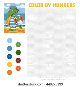 Color by number, education game for children. Cute crocodile character. Coloring book with numbered squares