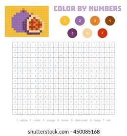 Color by number, education game for children. Fruits and vegetables, figs. Coloring book with numbered squares