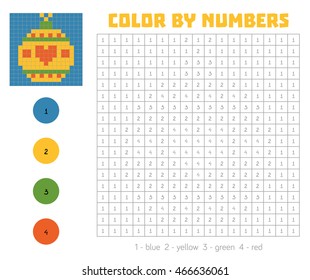 Color by number, education game for children. Coloring book with numbered squares, Christmas tree ball