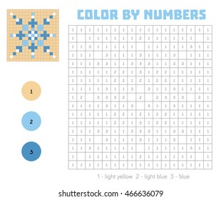 Color by number, education game for children. Coloring book with numbered squares, snowflake