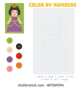 Color by number, education game for children, Princess