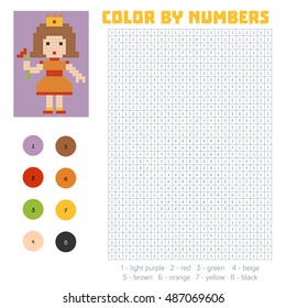 Color by number, education game for children, Princess
