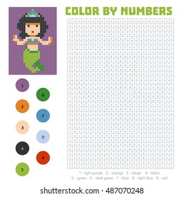 Color by number, education game for children, Mermaid