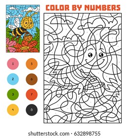 Color by number, education game for children, Bee