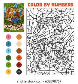 Color by number, education game for children, Giraffe on a bicycle