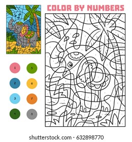 Color by number, education game for children, Elephant