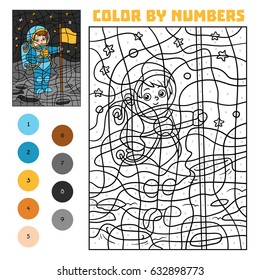 Color by number, education game for children, Astronaut