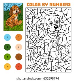 Color by number, education game for children, Dog