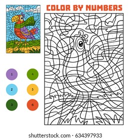 Color by number, education game for children, Parrot in a scarf