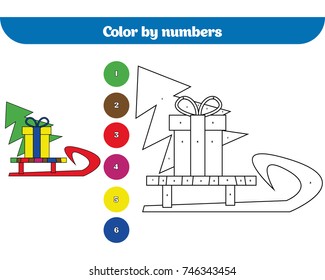 Color by number, education game for children. Coloring page, drawing kids activity Christmas Xmas and New Year holidays design