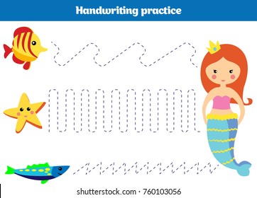 Color by number, education game for children. Coloring page, drawing kids activity mermaid design. Theme mermaid sea, ocean, fish. Vector illustration