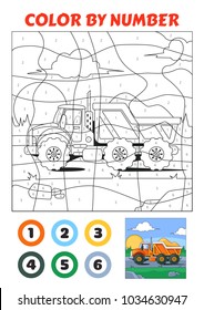 Color by Number is an educational game for children. Truck with Sand.
