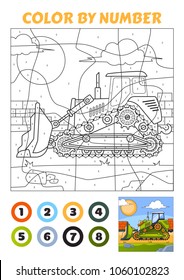 Color by Number is an educational game for children. Green Bulldozer.
