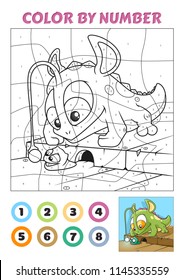 Color by Number is an educational game for children. Monster Lizard Catching a Little Slug.