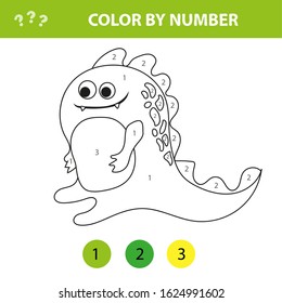 Color by number educational game for kids. Cartoon Dinosaur. Vector illustration for schoolchild and preschool