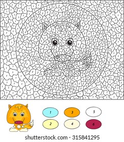Color by number educational game for kids. Cartoon fox. Vector illustration for schoolchild and preschool