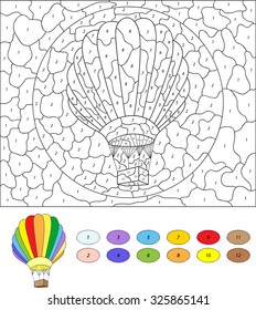 Color by number educational game for kids. Cartoon balloon. Vector illustration for schoolchild and preschool