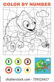 Color By Number - Educational Game For Kids. Cartoon Chameleon Catching A Fly Vector EPS10?