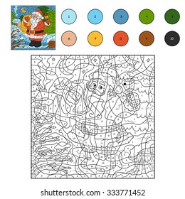 Color by number, game for children: Santa Claus