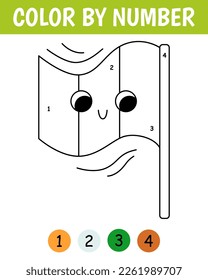 Color by number game for kids. Cute irish flag. St. Patrick's Day coloring book. Printable worksheet with solution for school and preschool. Learning numbers activity.