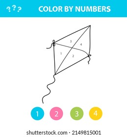 Color by number - Kite. Game for children, education game for children. Color by number, black and white illustration