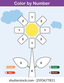 Color by number Math worksheets for young children to learn and have fun