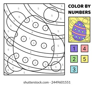 Color by number. Purple Easter egg. Coloring page. Game for kids. Cartoon, vector. Isolated vector illustration eps 10