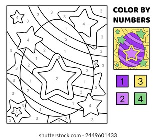 Color by number. Purple egg with pink star. Coloring page. Game for kids. Cartoon, vector. Isolated vector illustration eps 10