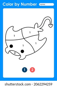 Color by number worksheet for kids learning numbers by coloring sea animals mantaray